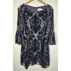 Eliza J. Women's Sz. 10 Black Velvet Embossed Short Belle Sleeve Dress